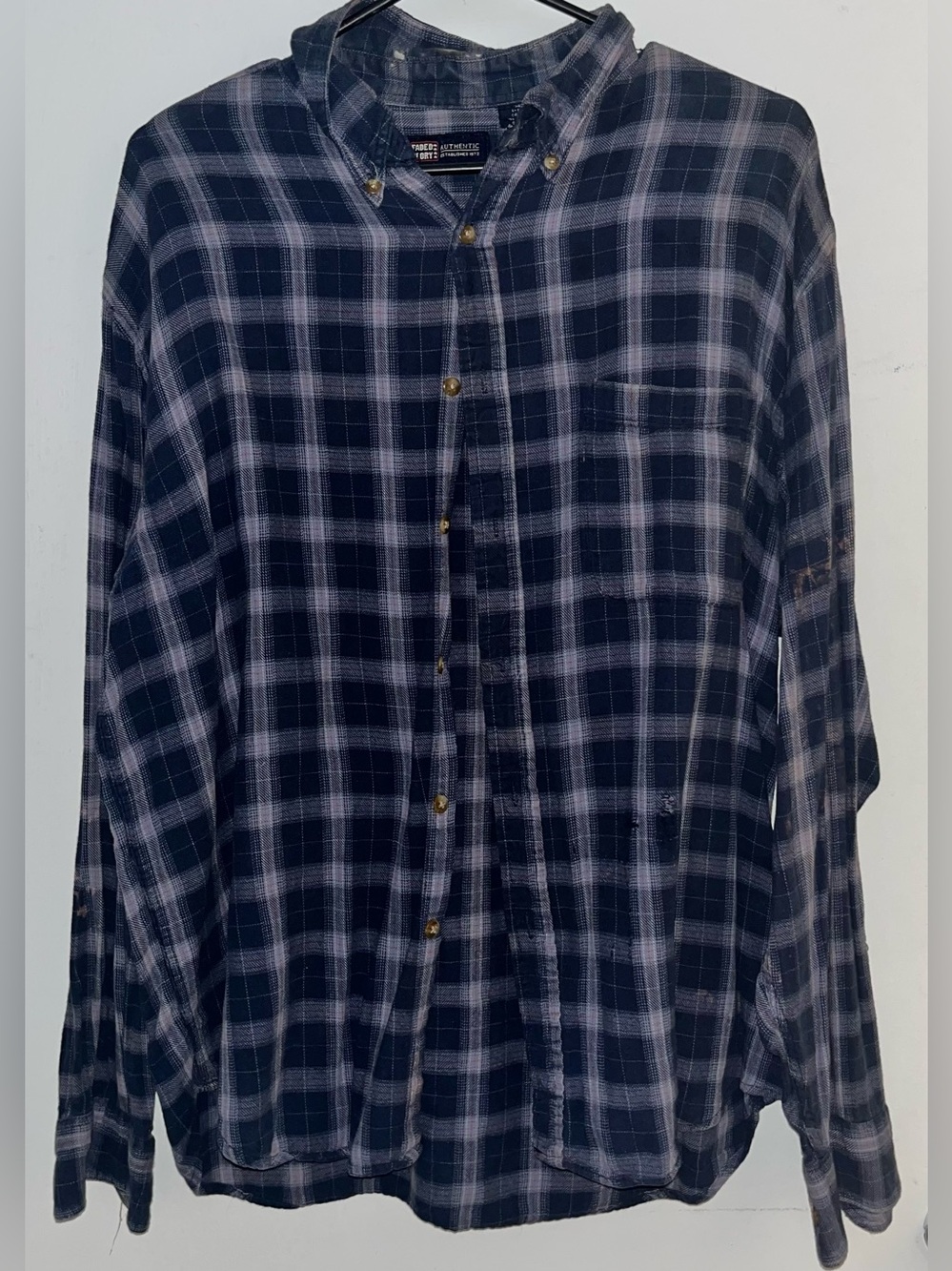 Van Heusen Navy and Light Gray Plaid Button-Down Shirt